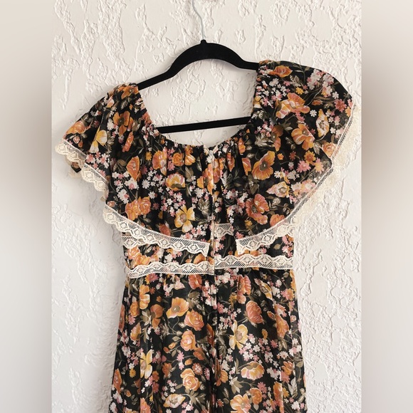 GUNNE SAX® Jessica McClintock RARE 1970s Milkmaid Floral Lace Dress - Picture 6 of 9